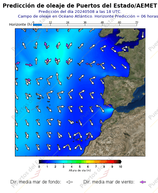 Predicción de viento de Puertos del Estado/AEMET Atlántico  06 horas