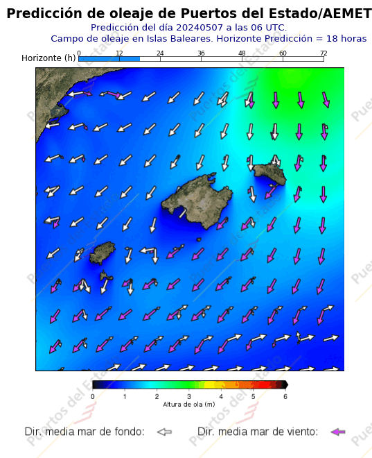 Predicción de Olas de Puertos del Estado/AEMET Islas Baleares  18 horas
