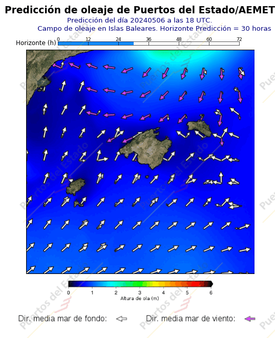 Predicción de Olas de Puertos del Estado/AEMET Islas Baleares  30 horas