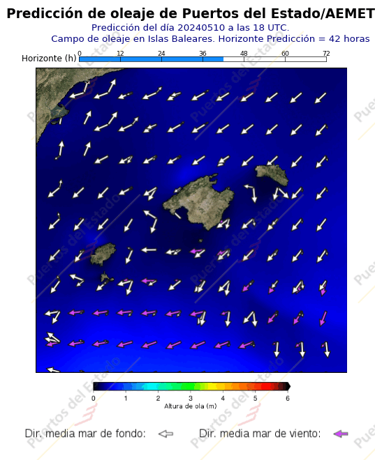 Predicción de Olas de Puertos del Estado/AEMET Islas Baleares  42 horas
