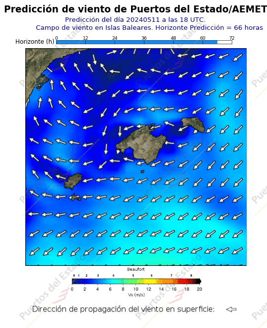 Predicción de vientode Puertos del Estado/AEMET Mediterraneo  66 horas