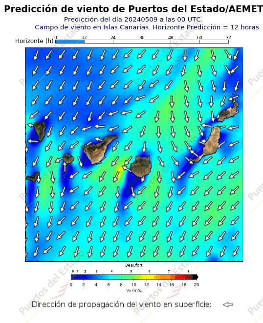 Predicción de viento de Puertos del Estado/AEMET Canarias  12 horas