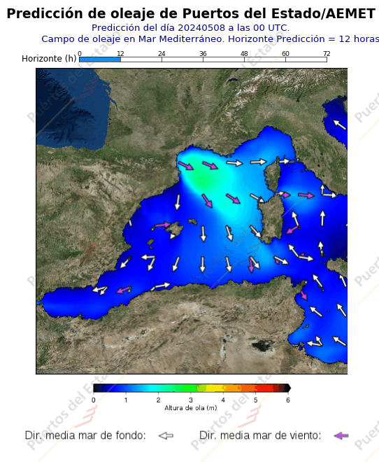Predicción de oleaje de Puertos del Estado/AEMET Mediterraneo  12 horas